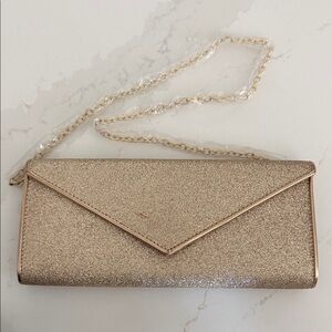 Gold Glitter Envelope Clutch with Chain Strap